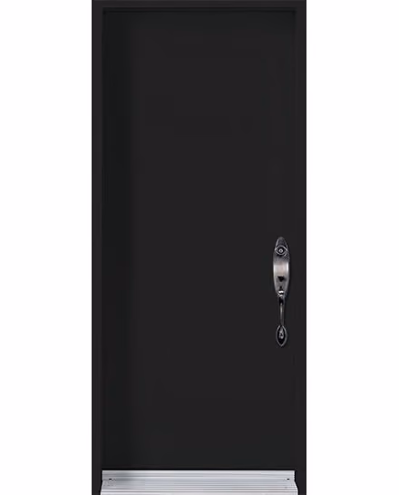 Porte d’acier noir mat, pleine et lisse