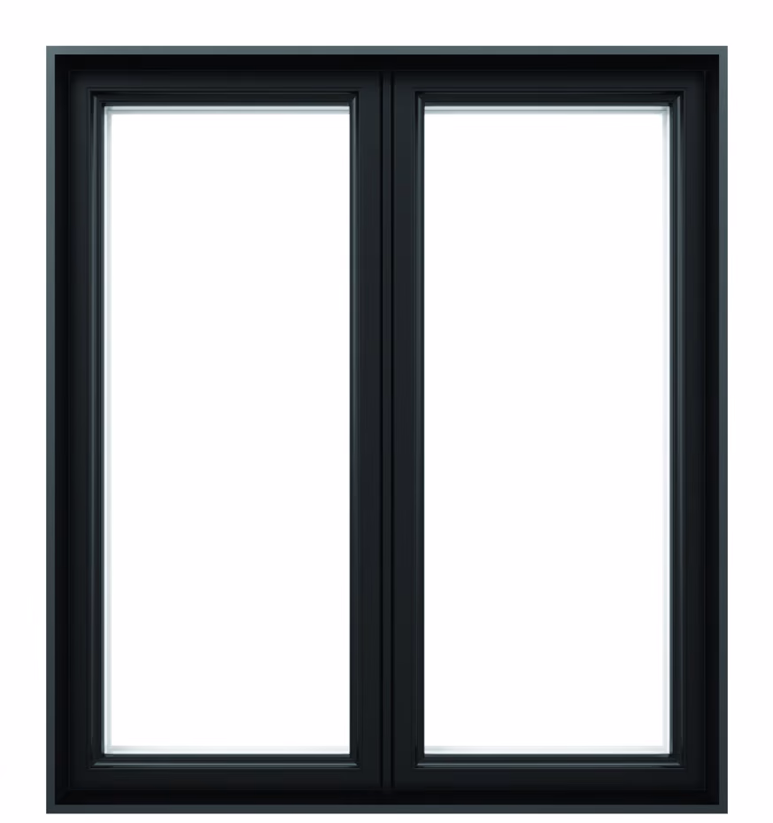 Fenêtre à battant double hybride noire, volet Contemporain à angles vifs.