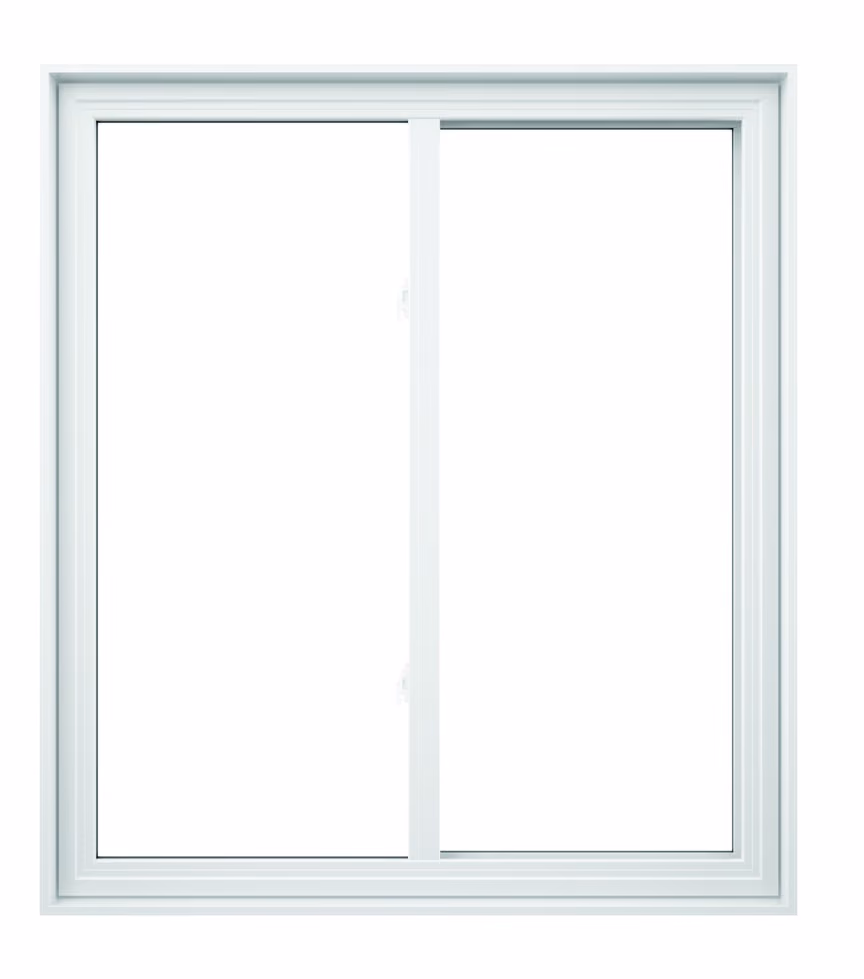 Fenêtre coulissante en PVC blanc à deux volets.