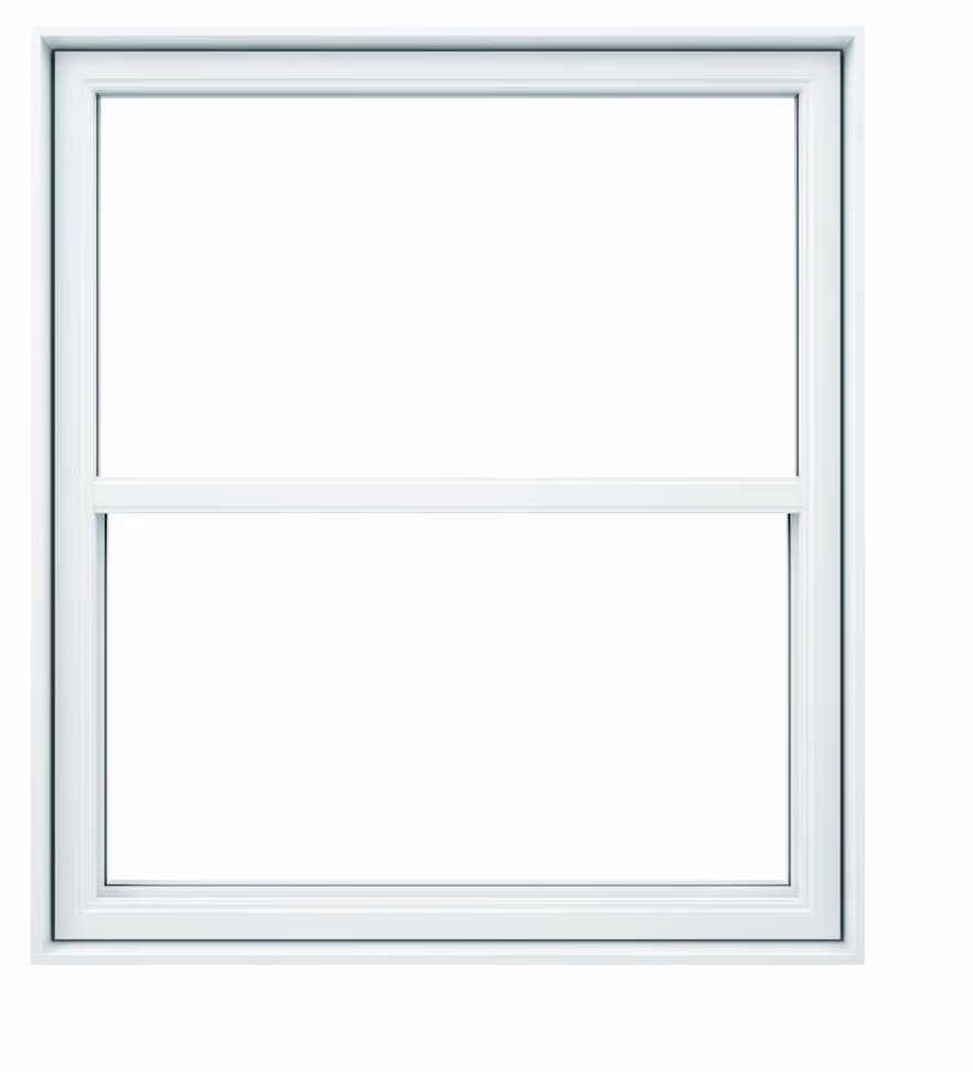Fenêtre à guillotine en PVC blanc.